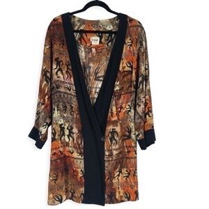 Sequel 20W Rust Brown Print Cardigan Shawl Collar Boho Duster